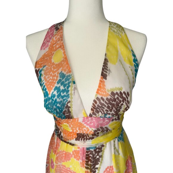 Milly Silk Halter Maxi Dress Abstract Print Size 4 - Picture 2 of 8